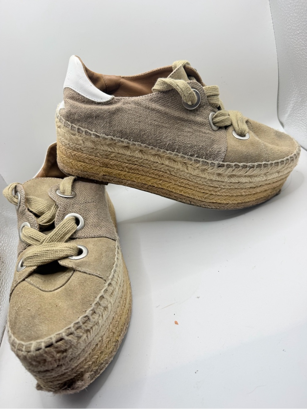 Chloe Beige Canvas & Rope Platform Espadrille Sneakers